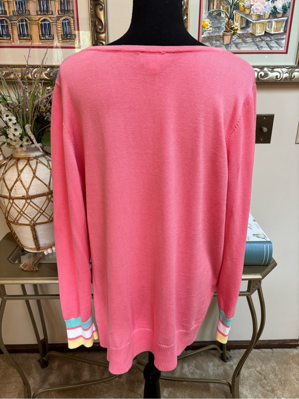 BELLE By Kim Gravel Pink ‘Sea Salt Sun' Relaxed Knit Crewneck Sweater Size XL - Picture 2 of 7